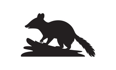 Obraz premium Solid Black Numbat Silhouette Standing on Log on White Background