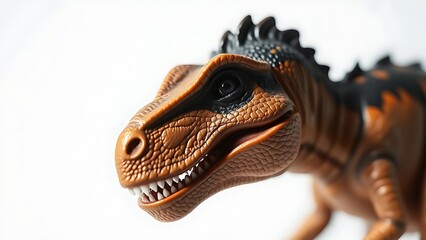 Fototapeta premium A detailed closeup of a dinosaur figurine with dramatic side lighting against a clean white background.