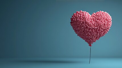Modern Minimal Design 3D Heart Balloons with Copy Space for Mother's Day or Valentine's Use, Floating on Blue Background.