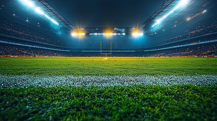 Nighttime Sports Stadium Scene with Illuminated Field and Lights