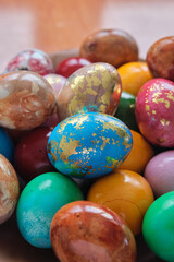Colorful shiny Easter eggs close-up