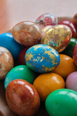 Colorful shiny Easter eggs close-up