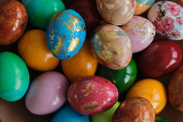 Colorful shiny Easter eggs close-up