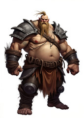 Ogre mercenary with towering muscular body, bald head, and single topknot &ndash; hulking fantasy brute for old-school tabletop RPG character or monster illustration