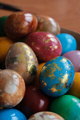 Colorful shiny Easter eggs close-up
