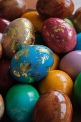Colorful shiny Easter eggs close-up