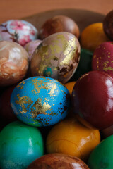 Colorful shiny Easter eggs close-up
