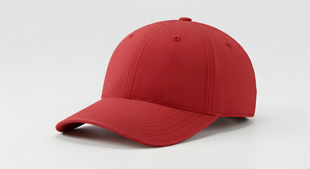 Red Baseball Cap Mockup on White Background.