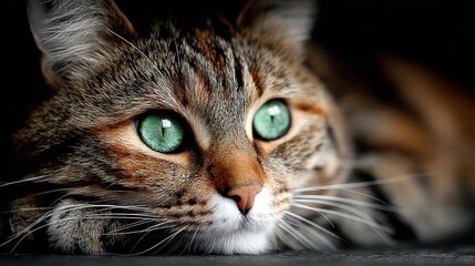 Close-up Portrait of a Tabby Cat with Striking Green Eyes