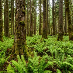 Fototapeta premium Lush forest floor teeming with ferns