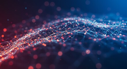 Dynamic Wave of Luminous Red and Blue Interconnected Data Points