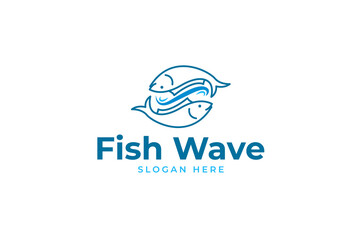Naklejka premium Modern fish with wave for restaurant logo design template vector illustration