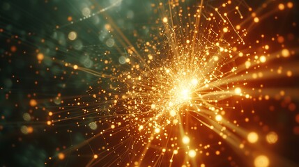 Naklejka premium Floating electric web of quantum bits forming a bright explosion of light on a clean tech background .