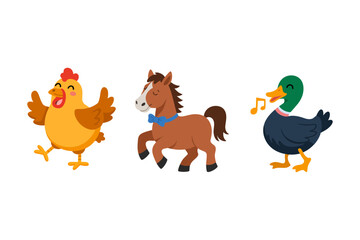 Barnyard friends icon set, chicken horse duck pig, rustic farm festival vector, barnyard clipart, family friendly farm collection