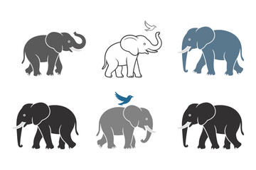 Elephant silhouette icon set, safari animal outline vector, black and white wildlife illustration, zoo clipart, nature design elements