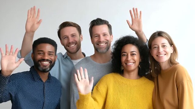 Multicultural Business Team Welcomes New Colleagues with Warm Smiles in Modern Office Lobby, Engaging in Friendly Introductions and Professional Networking