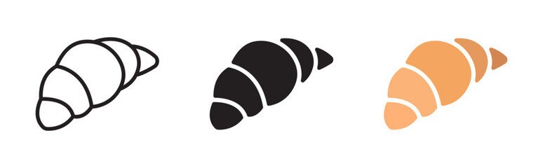 Croissant icons set. Croissant symbol. Pastry, bakery,  sweet food concept. Vector illustration. Editable stroke. Flat design.