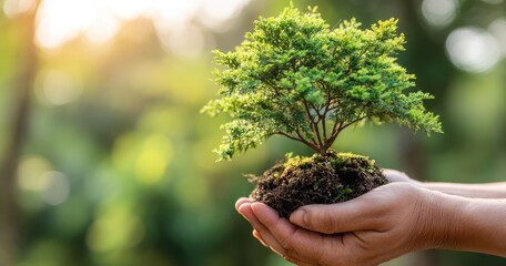 Hands holding small tree