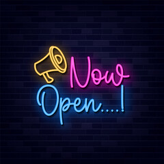 Neon Sign Announcement Now Open