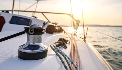 Fototapeta premium Sailboat equipment at sunset creating a nautical scene of serenity
