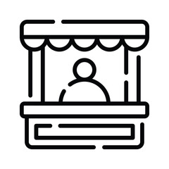 A linear icon depicting ticket kiosk booth