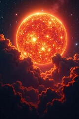 Gigantic supernova, billowing smoke and intense orange glow in void , universe, cosmic, astronomy