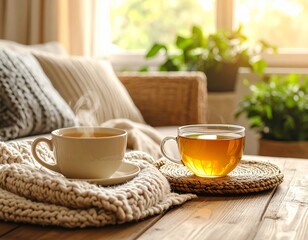 Wellness and Comfort &ndash; Cozy Home with Tea and Warm Light