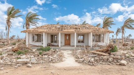 Damaged House After Hurricane Natural Disaster and Devastation