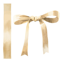 Brown ribbon bow watercolor clipart. Ideal for creating feminine, kids, baby showers, and aesthetic stationery, card, seasonal decoration and more.