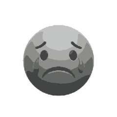 Vector graphic of a sad crying face in grayscale. A simple emoticon or emoji icon expressing sorrow, unhappiness, and grief with tears.