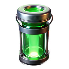 Radioactive canister glows with eerie light a contained mystery of neon green energy in a dark
