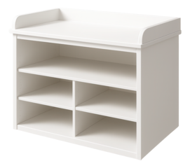 A basic changing dresser with a simple white laminate finish and open storage shelves, suitable for a budget-conscious household.