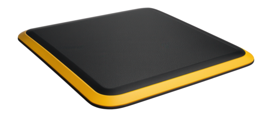 Durable cushioned mat with a beveled edge for safety in a busy cafe kitchen