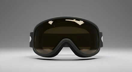Dark gray ski goggles with amber-tinted lenses, centered on a plain gray background. A unisex, professional skier model presents the product in a studio setting.