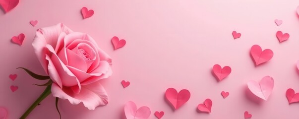 Happy Mother's Day, delicate rose, flower, hearts Pink background, minimalist style , illustration, rose