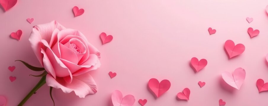 Happy Mother's Day, delicate rose, flower, hearts Pink background, minimalist style , illustration, rose