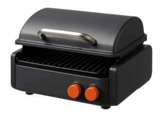 Compact outdoor electric grill with a quick heat-up time, ideal for spontaneous barbecues on an apartment patio.