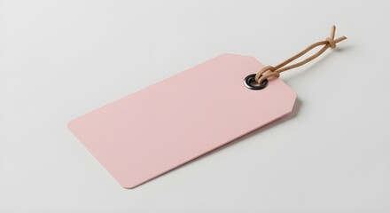 Blank pink tag with rope on beige"
