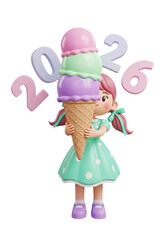 Adorable Girl Holding Giant Ice Cream Cone, 2026 New Year's Theme