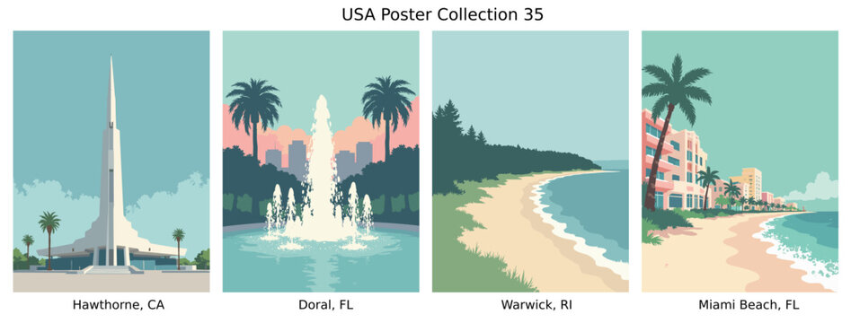Hawthorne, CA , Doral, FL , Warwick, RI , Miami Beach, FL  US Poster Collection