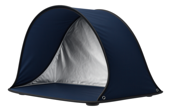 Collapsible tent with reflective lining, excellent for a private home's poolside to minimize heat during sunny days.