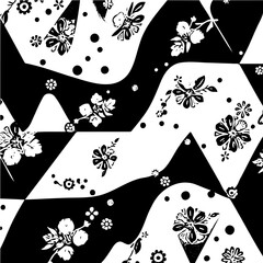 Wavy boho floral triangle pattern, distorted perspective, optical illusion effect