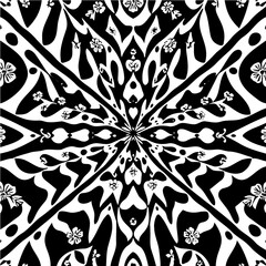 Wavy boho floral triangle pattern, distorted perspective, optical illusion effect