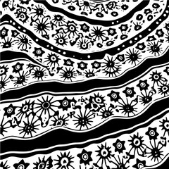 Wavy boho floral triangle pattern, distorted perspective, optical illusion effect