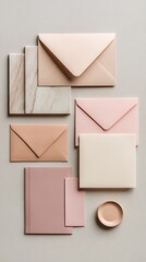 Pastel Pink Cream Envelopes Flatlay Minimalist Stationary Design.