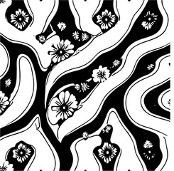 Wavy boho floral triangle pattern, distorted perspective, optical illusion effect