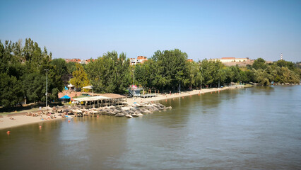 Fototapeta premium high water level of Danube river in Novi Sad