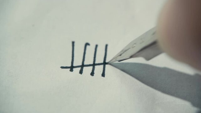 Writing a tally mark symbol on paper with a fountain pen