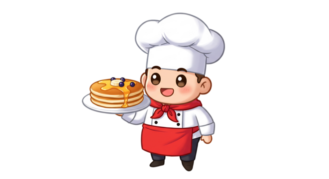 笑顔のシェフが焼くふわふわパンケーキ