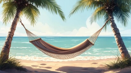 Tropical beach hammock scene